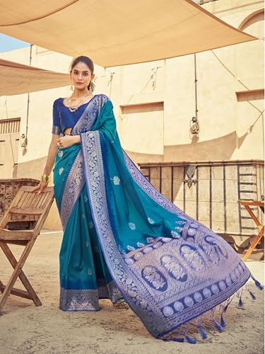 Image of SWORNOF Women's Kanjivaram Soft Silk Banarasi Sarees With Unstiched Blouse Piece