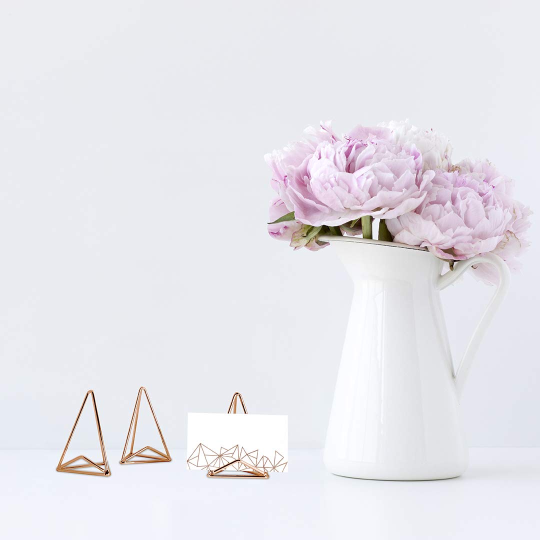Koyal Wholesale Modern Metal Geometric Triangle Wedding Place Card Holders, Set of 12 Rose Gold Table Number Holders