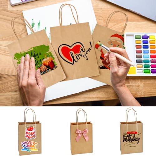 YFZYT 100 szt. brązowych papierowych torebek z uchwytami (21 x 7,6 cm x 15 cm) - małe torby na prezenty na imprezy dla dzieci, wesela, urodziny (15 x 8 x 21 cm)