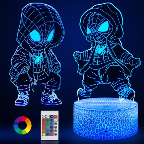 AOUGO Spiderman Kids Night Light - Superhero 2 Styles with Touch 7 Colors and Remote Control 16 Colors Dimmable Table Lamp, Color Changing LED Kids Night Light, Night Light for Boys and Girls (White)