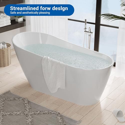 Image of GarveeHome 67'' Acrylic Freestanding Bathtub, Deep Soaking Tub, Non-Slip Upright Bathtub for Adults, cUPC Certified Bath, Chrome Drain, Modern, Bathroom, Scratch Resistant White Tub