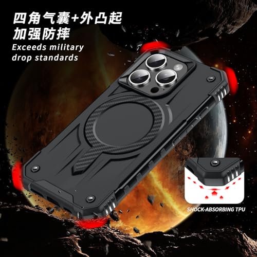 Image of Pirum for iPhone 15 Pro Case, Military Grade Drop Protection, Carbon Fiber Design, Shockproof, Supports Magnetic Charging Black