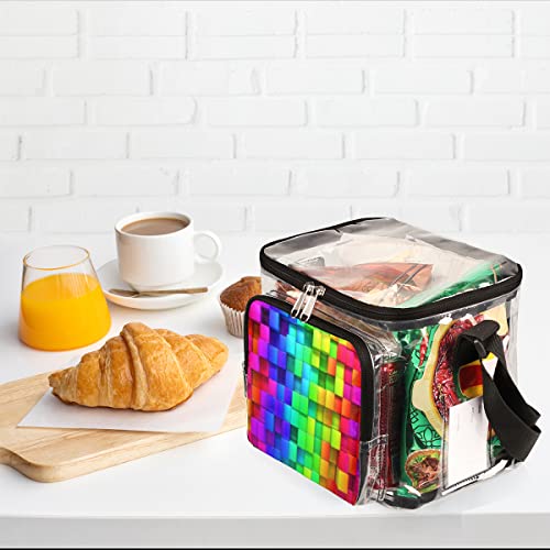 Bisibuy Rainbow Box Pattern Clear Lunch Bag Stadium Approved Pvc Plastic See Through Lunch Box With Adjustable Strap For Sports Events Concerts Office #TOP6