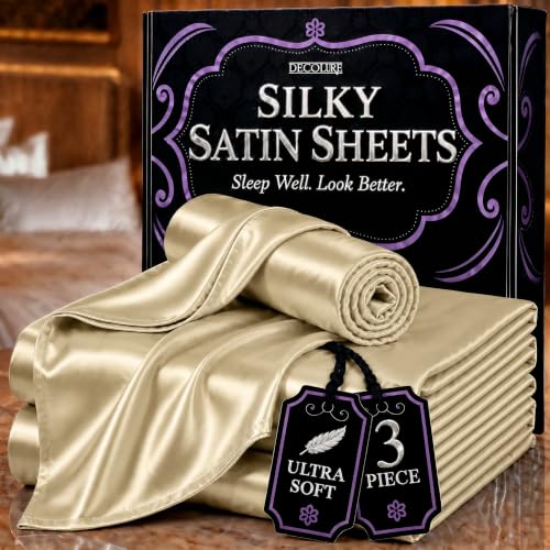 Image of DECOLURE Satin Sheets Twin Size | Softer Than Silk | Luxury 3 Pc Bed Set