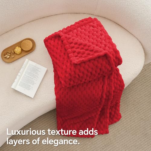 Image of BEDELITE Red Twin Blanket for Couch, Soft Cozy Gifts for Women, 60 * 80 | 3D Jacquard Decorative Fleece Blanket, Super Soft Plush Throws, Cute Birthday Gift for Women & Men, Suitable for All Seasons