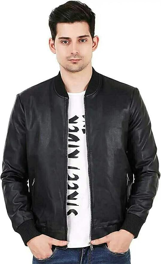 Buy Leather Jacket For Men Solid Rib Bomber (S) at Amazon.in