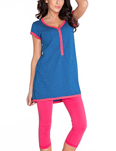Dn-Nightwear 5037 Pijama Maternal/De Maternidad, S, Azul Marino - Rojo