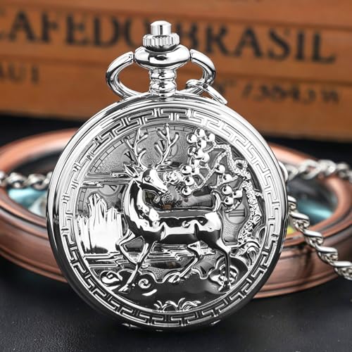 Image of Vintage Gold Double Sides Open Case Mechanical Men's Pocket Watch,Double Face Roman Dial Clock Hand Wind Pocket Watch for Men with FOB Chain