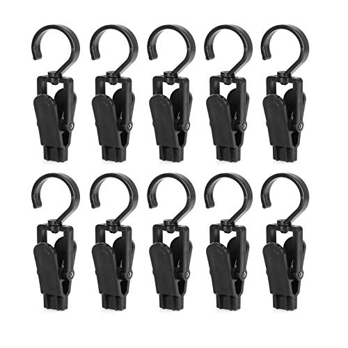 Wenplus 10 Stück super starke Kunststoff-Drehhaken zum Aufhängen zu Hause, Wäsche-Clips, Vorhang-Clips, Kleidernadeln, Strandtuch-Clips, 10,9 cm, schwarz Cover