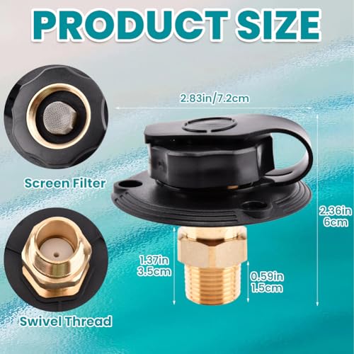 Image of RV City Water Inlet with Check Valve, 3 /4 NH Female to 1 /2 NPT Male Thread Fresh Water Inlet Replacement, City Water Fill Inlet Connection with Dust Plug for RV Camper Motorhome Trailer Marine
