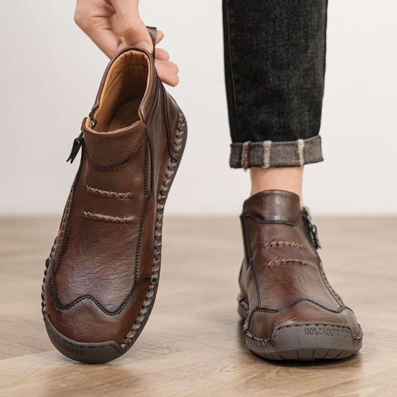 Mens Boots Casual Leather Shoes for Men Chelsea Loafers High Top Sneakers Men's Brown White Black Khaki Size