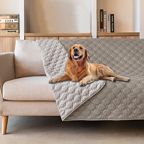 Image of gogobunny 100% Double Sided Waterproof Dog Blanket Soft Pet Bed Cover Reversible Protect Furniture Couch Sofa Car for Puppy Large Dog Cat (Dark Stone /Light Stone, 52x82 Inch (Pack of 1))
