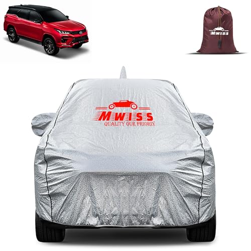 Image of Waterproof Car Body Cover for Toyota Fortuner Legender | Mirror & Antenna Pocket Anti-Scratch with Soft Cotton Inner Lining Triple Stitched Protection| Heat Resistant | Rain Protection (Silver)
