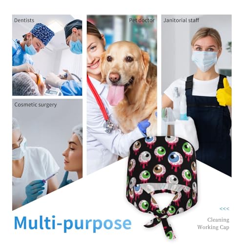 Image of Working Cap Scrub Cap with Sweatband Adjustable Unisex Women Tie Back Hat Nurse Surgical Caps