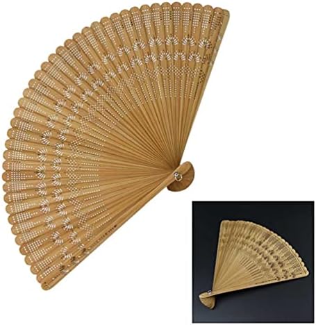 Healifty Folding Fan - Portable Bamboo Handheld Fan Silk Hand Rave Fan for Women Girls 1pc (Brown)