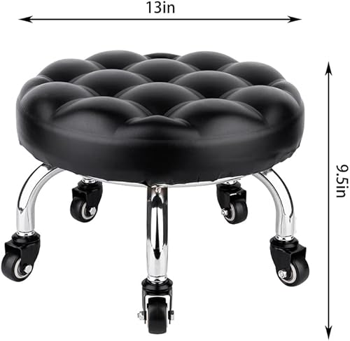 Miniatura 9 de OBMMIRAO Taburete bajo con ruedas, taburete rodante bajo con ruedas, taburete rodante negro con cojín, taburete de pedicura (negro estilo C)