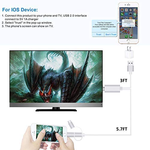 3 in 1 HDMI Cable Adapter, ZAMO 1080P USB/Type-C to HDMI Adapter Mirror Mobile Phone Screen to TV/Projector/Monitor Compatible with S8/9 Note 8/9 and More Android Devices - Thumbnail 5