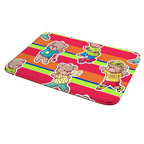 Tapis de bain oursons Ruchen en velours corail rayé multicolore 91x61 cm - 5