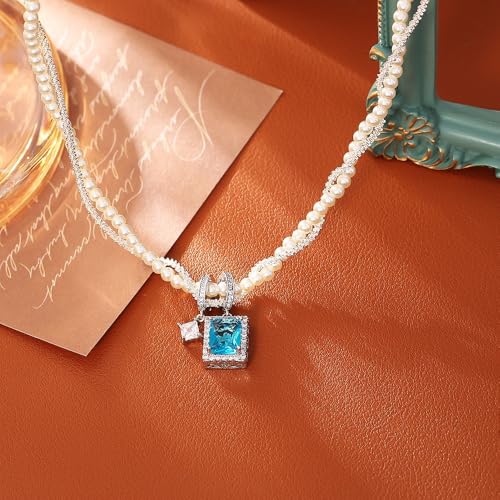 4-in-1 Detachable Pearl Necklace with Blue Cubic Zirconia Pendant, Elegant Gift for Women & Girlfriend, Romantic Jewelry for Birthday, Anniversary, Valentine’s Day - image 9