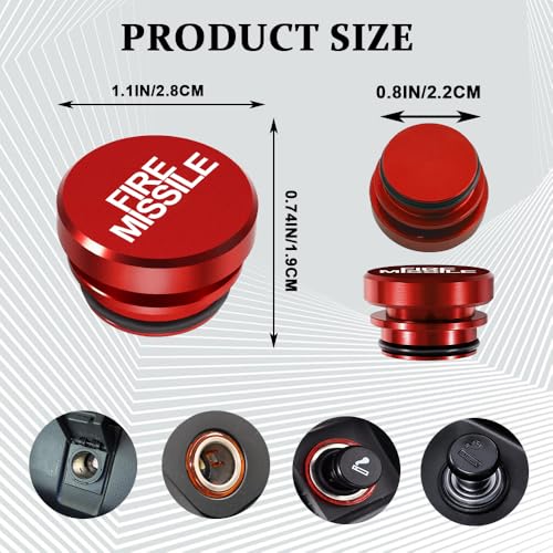 Image of Cigarette Lighter Plug Cover Billet Aluminum Cigarette Lighter Plug, FIRE Missile Button Car Cigarette Lighter, Standard 12 Volt Power Source Aluminum Dustproof Plug Universal Fits Most Vehicles