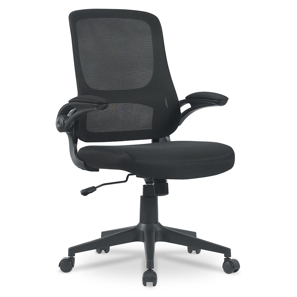 Waytex Fauteuil de Bureau Ergonomique Tissu et Maille – Accoudoirs Relevables – Réglable en Hauteur – Mécanisme Basculant – pour Professionnels et particuliers - Noir