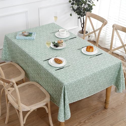 Image of Heavy Duty Vinyl Tablecloth with Flannel Backing Waterproof Oil-Proof Plastic Table Cloth Stain-Resistant Wipeable Rectangle or Square Table Cover for Indoor and Outdoor (Green Grid,54x54 Inch)