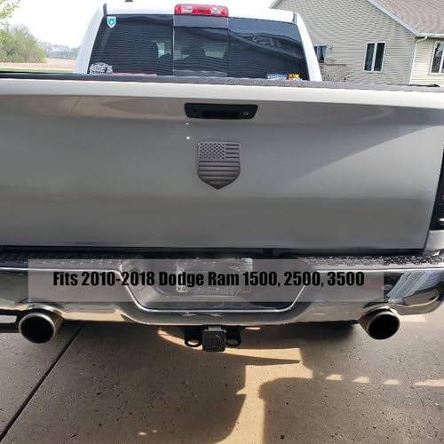 Image of American Flag Rear Tailgate Emblem Badge Compatible with Dodge Ram 2010-2018 1500 2500 3500 Matte Black