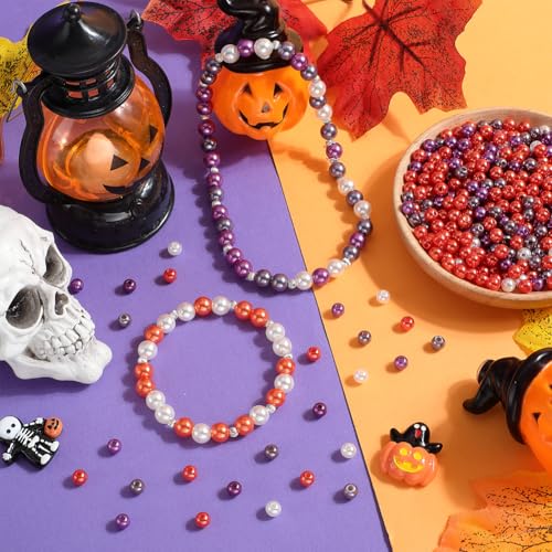 SOFPLATE 1200pcs 4 Colors 6mm Faux Pearl Beads Halloween Acrylic Beads Mini Round Orange White Gray Loose Spacer Pearls Bead for Jewellery Making Women Earring Bracelets Party Home Decoration Supplies - Image 4