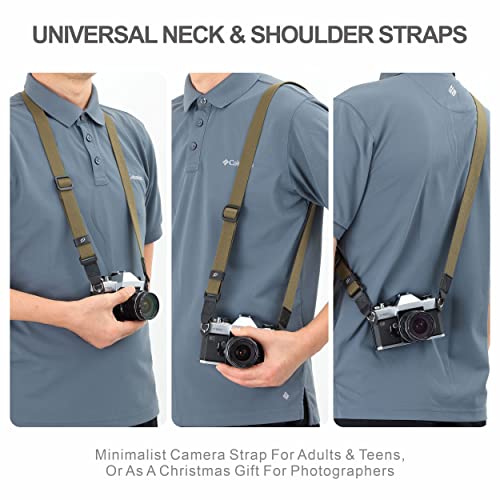 Olive Green Adjustable Camera Strap - 1" Pure Cotton Woven Straps With Full Grain Cowhide Head, Universal Neck & Shoulder Straps For All Digital Cameras,Camera Straps For Photographers #TOP4