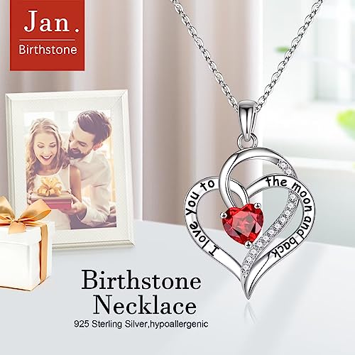 Iefil Necklaces Gifts For Women Wife Girlfriend, Heart Birthstone Necklace January Garnet Birthstone Jewelry Anniversary Valentines Gifts For Her Unique Birthday Gifts 925 Sterling Silver #TOP5
