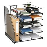 Teuaplo Organizador de Escritorio, 5 Niveles Bandeja de Papel con Archivador Organizador Papeles de Malla Metálica Organizador Escritorio para Organizar Suministros y Accesorios del Hogar y Oficina