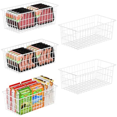 Orgneas Freezer Organizer Bins, Freezer Baskets for Chest Freezer and Upright Freezer Refrigerator Dividers Frozen Meats Storage Containers Organizer for Fruits and Vegetables, 5 Packs Cover