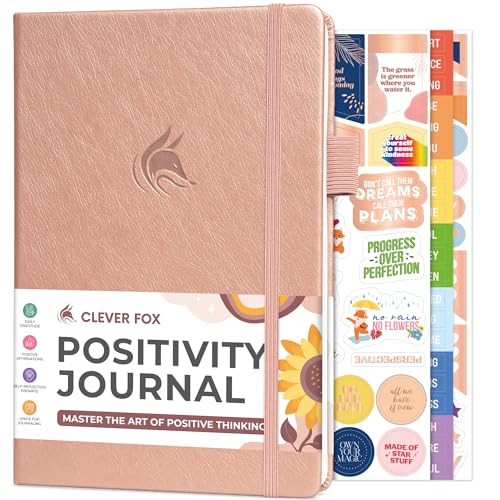 Clever Fox Positivity Journal – Daily Gratitude & Affirmation Journal with Prompts – Motivational Mental Health Journal for Women & Men with Habit Tracker – Lasts 6 Months, A5 Size (Rose Gold)