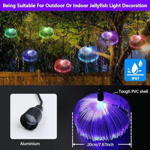 Image of AZIMOM Smart 10pcs Fiber Optic Jellyfish Lamp 32.8ft APP Control Timing Music Sync RGBW Colorful IP67 Waterproof Outdoor Fairy Hanging String Light Garden Trees Christmas Party Wedding Ceiling Decor