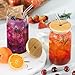 12Pcs Glass Cups with Lids and Straws - 16oz Can Shaped Drinking Glasses Set, Iced Coffee Cup, Beer Glasses Tumbler for Juice, Soda, Smoothie, Boba Tea, Whiskey, Cocktail Include 2 Cleaning Brushes