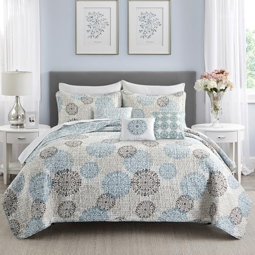 Home Soft Things BNFPMQ6QMMD 6 Piece Marina Medallion Printed Microfiber Quilts Coverlet Set Queen 90 Inch X 90" thumb #2