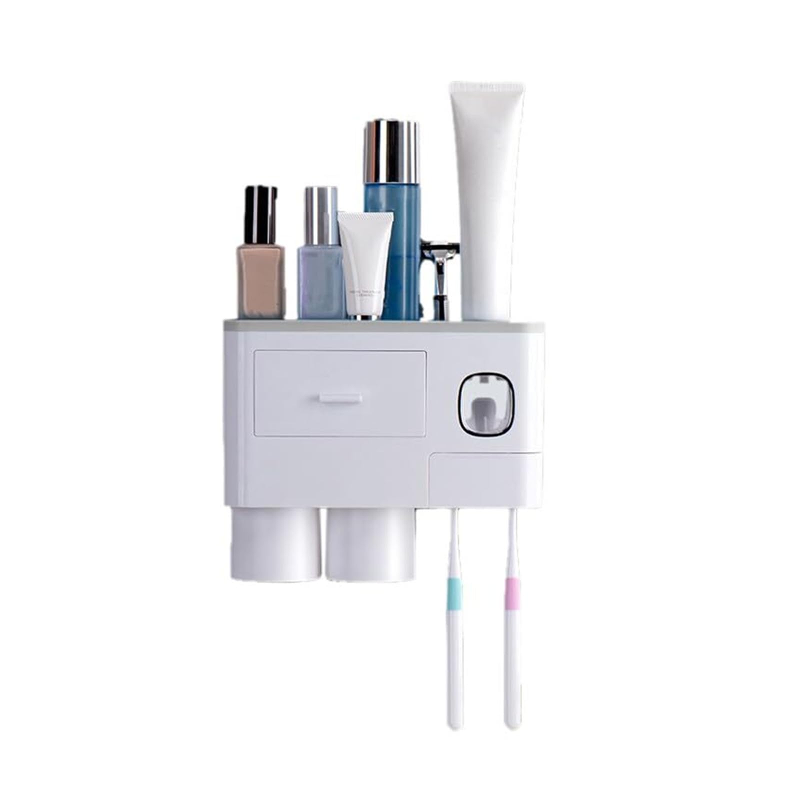 Soportes para cepillos de Dientes Estante de Pared for Almacenamiento cepillos Dientes con dispensador Pasta, Organizador baño Gris Organizador de Accesorios