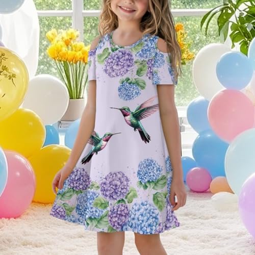 PinUp Angel Girl's Short Sleeve Cold Shoulder Casual Cute Graphic Patterned Flowy Dress for Kids Graduation Party4