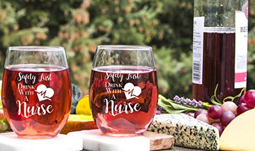 Nurse Gifts - Safety First Drink With A Nurse Funny Stemless Wine Glass 15 Oz – Nurse Gifts For Women, For Men, Rn Nurse Gifts, Practitioner, Coworker, Nursing School, Christmas Gift Ideas #TOP5