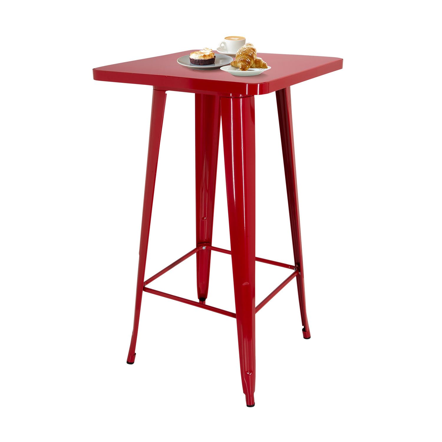 HJH Office 645062 Tavolo da Bar Metallo VANTAGGIO HIGH T Tavolo Alto Quadrato, Stile Industriale, Telaio in Acciaio Resistente, Rosso