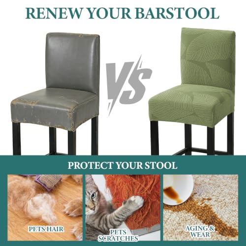 Image of HAOYONG Bar Stool Covers, Stretch Counter Stool Pub Chair Slipcover Washable Counter Height Chair Covers for Kitchen Dining Room Cafe Set of 2 (Olive Green)