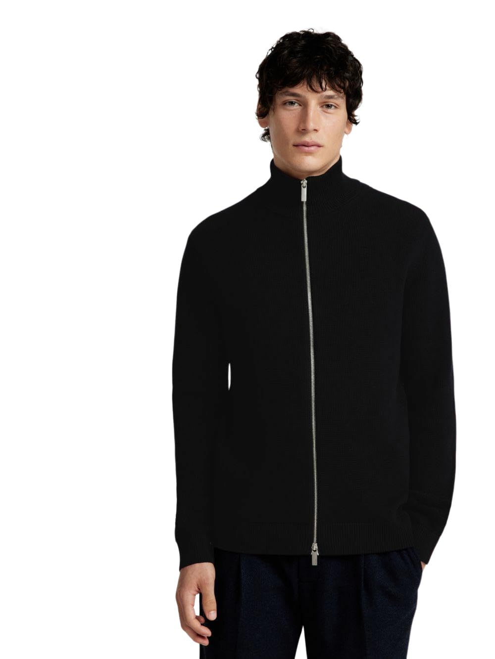 Selected Homme Męska kurtka z dzianiny High Neck z zamkiem błyskawicznym, czarny, L