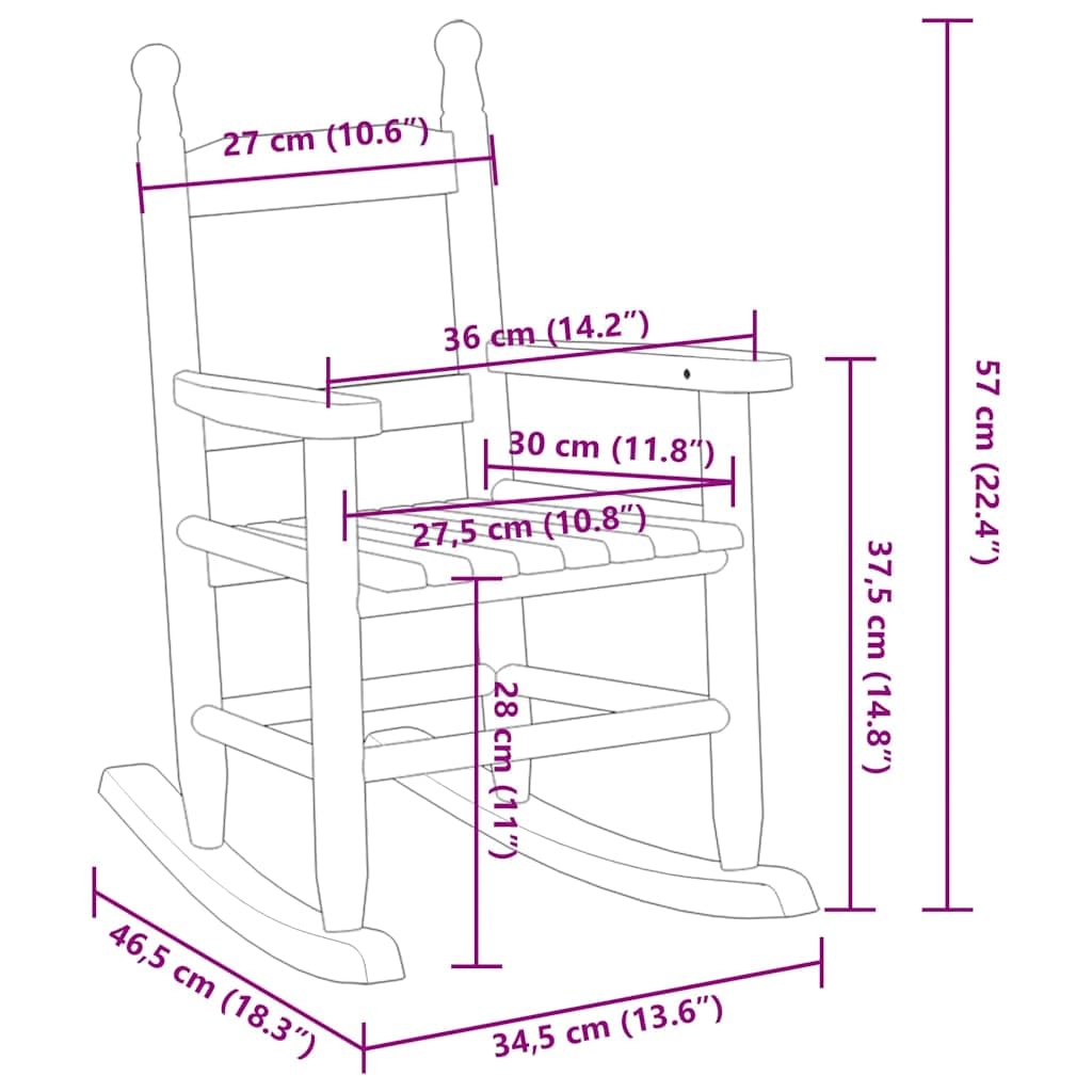 Schaukelstuhl für Kinder Schwarz Massivholz Pappel mit Armlehne und Rückenlehne 36x46,5x57 cm Kinderstuhl für Wohnzimmer Balkon Terrasse Innenraum mit stabilen Kufengestell und bequemer