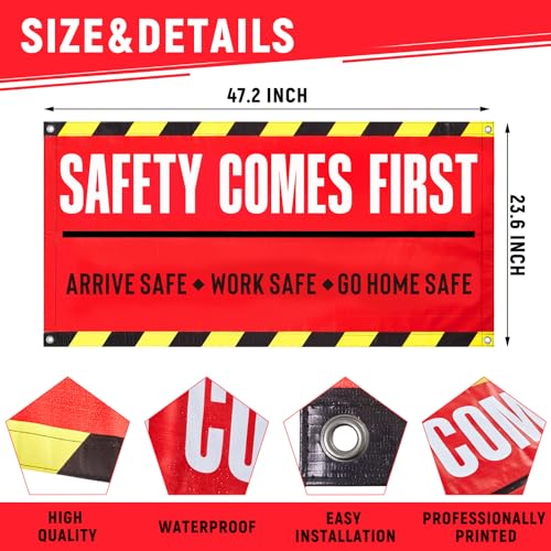 Peryiter DOU-PERYITER-2882 2 Pcs Safety First Banner Sign 4 X 2 Ft Construction Site Banner Business Vinyl thumb #2