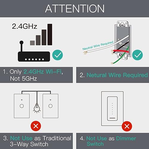 Miniatura 2 de MoesGo Interruptor de luz de pared inteligente WiFi, panel de vidrio, multicontrol (3 vías), interruptores táctiles Wi-Fi de 2.4 GHz, requiere cable