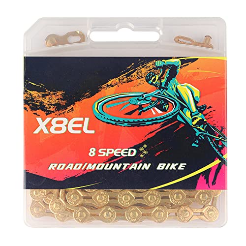 Hycline Bike Chain 6/7/8 Speed,Half Hollow Lightweight Bicycle Chains For Road Bike/Mtb/Bmx,1/2 X 3/32 Inch 116 Links-Gold #TOP3