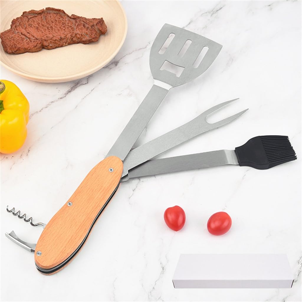 Parrilla de Acero Inoxidable para Barbacoa, Tenedor, Cepillo para Aceite, Pala para freír, Parrilla combinada