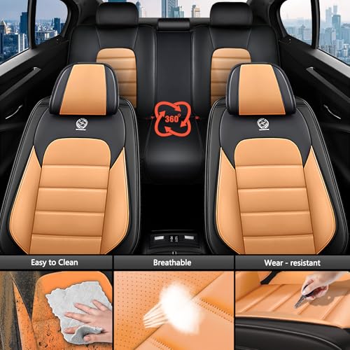 Image of Universal Car Seat Covers for Honda Insight 2002-2022 Anti-Slip Seat Covers,Waterproof Faux Leather Full Coverage Car Seat Protectors Interior Accessories(5Pcs Standard /Black&Orange)