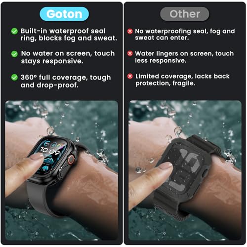 Image of 3 in 1 Goton Waterproof Hard Case for Apple Watch Screen Protector 49mm, 360 Slim Full Protective Tempered Glass Face Cover + Back Hard PC Bumper for iWatch Ultra 3 /Ultra 2 /Ultra, 49mm Matte Black