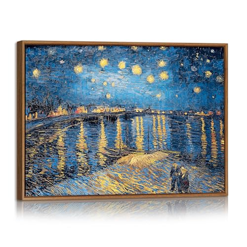 Noche Estrellada Sobre el Ródano Cuadros Decoracion Con Marcos Réplica Van Gogh Clásico Cuadro y Láminas Azul Oscuro Noche Estrellada Cielo Decorativos Hogar Para Salon Dormitorio Oficina 40X60cm